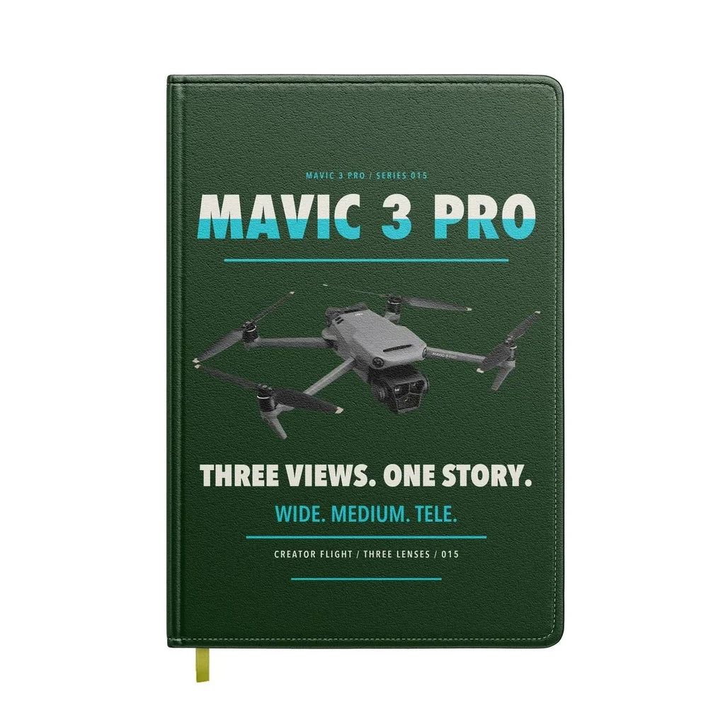DJI Mavic 3 Pro design on dark green notebook
