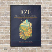 Thumbnail for Rzeszów-Jasionka Airport RZE vertical canvas print - framed - navy blue background