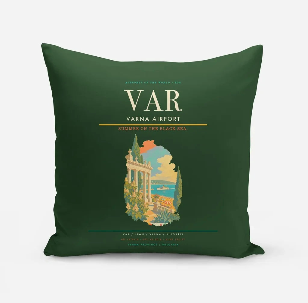 Varna Airport (VAR) design on dark green pillow