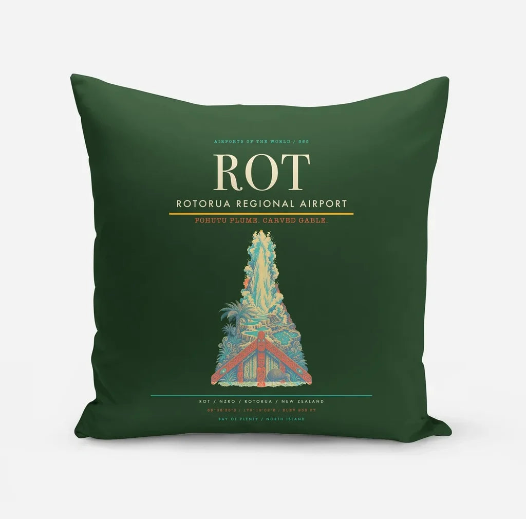 Rotorua Regional Airport (ROT) design on dark green pillow