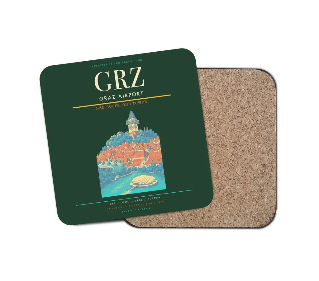 Graz Airport (GRZ) design on dark green 1 piece coaster