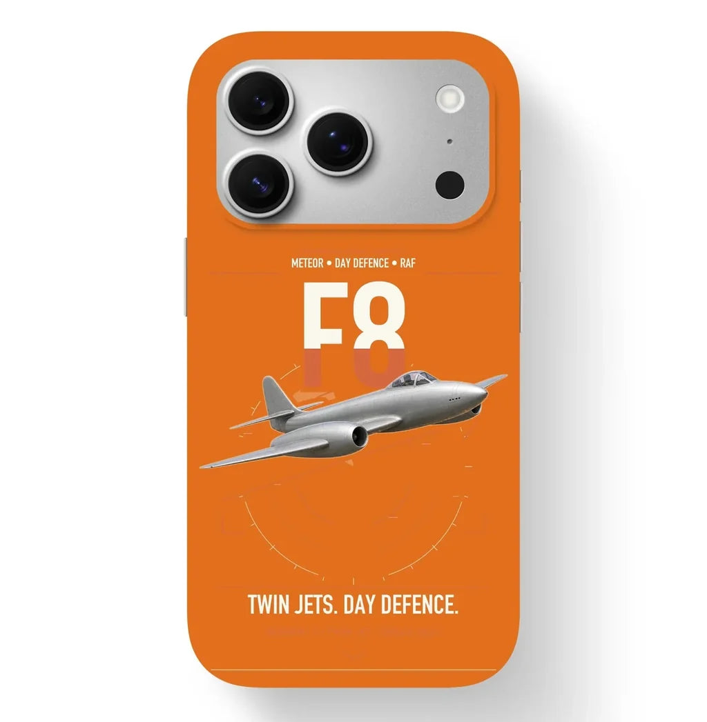 Gloster Meteor F8 design on orange magsafe iphone case, for iPhone 17 Pro