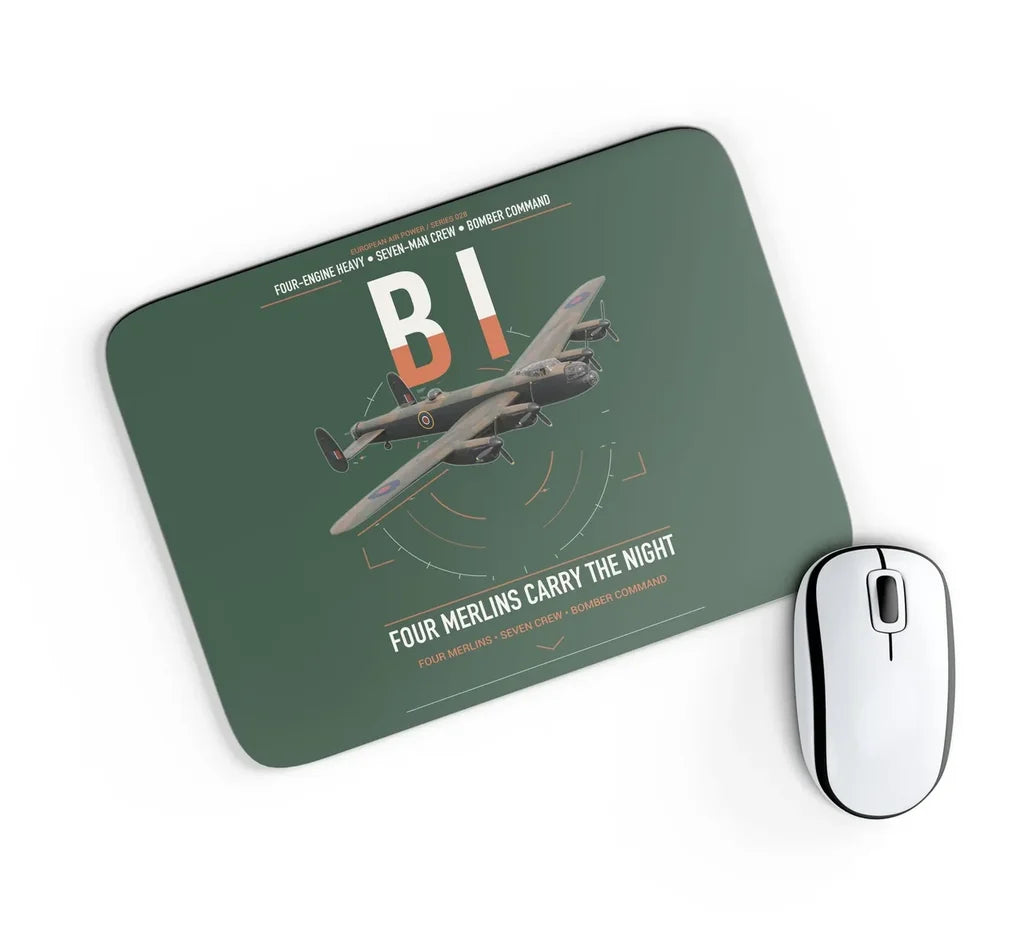 Avro Lancaster B I design on dark green rectangle mouse pad