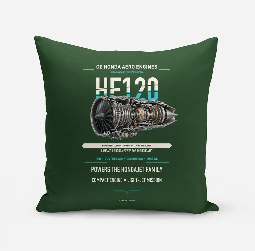 HF120 design on dark green pillow