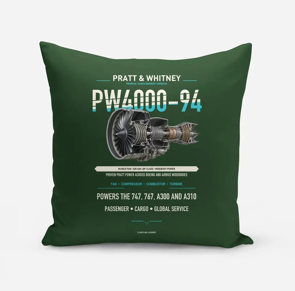 PW4000-94 design on dark green pillow