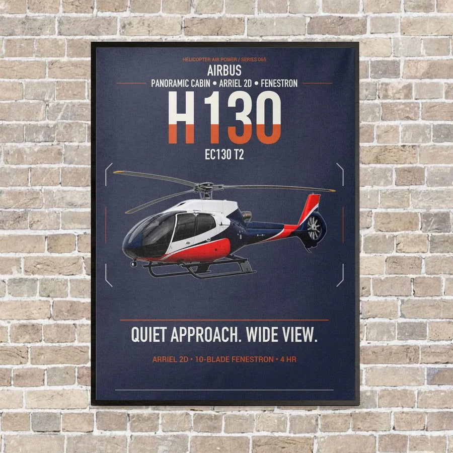 Airbus H130 vertical canvas print - framed - navy blue background