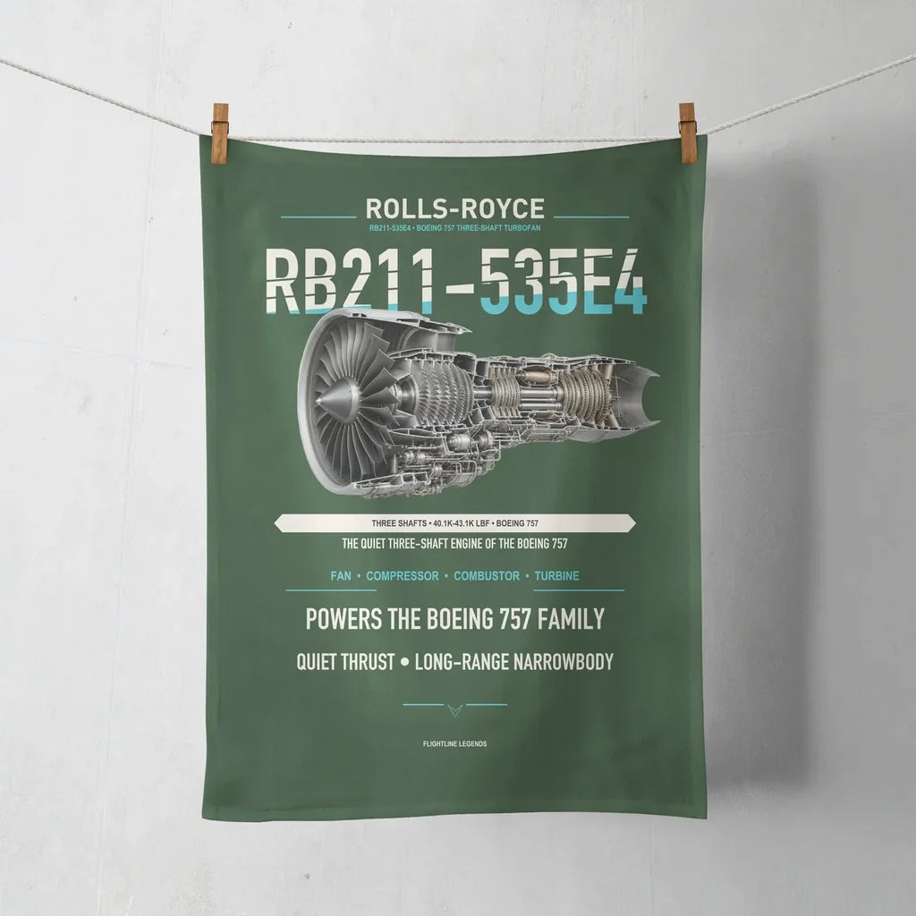 RB211-535E4 design on dark green towel