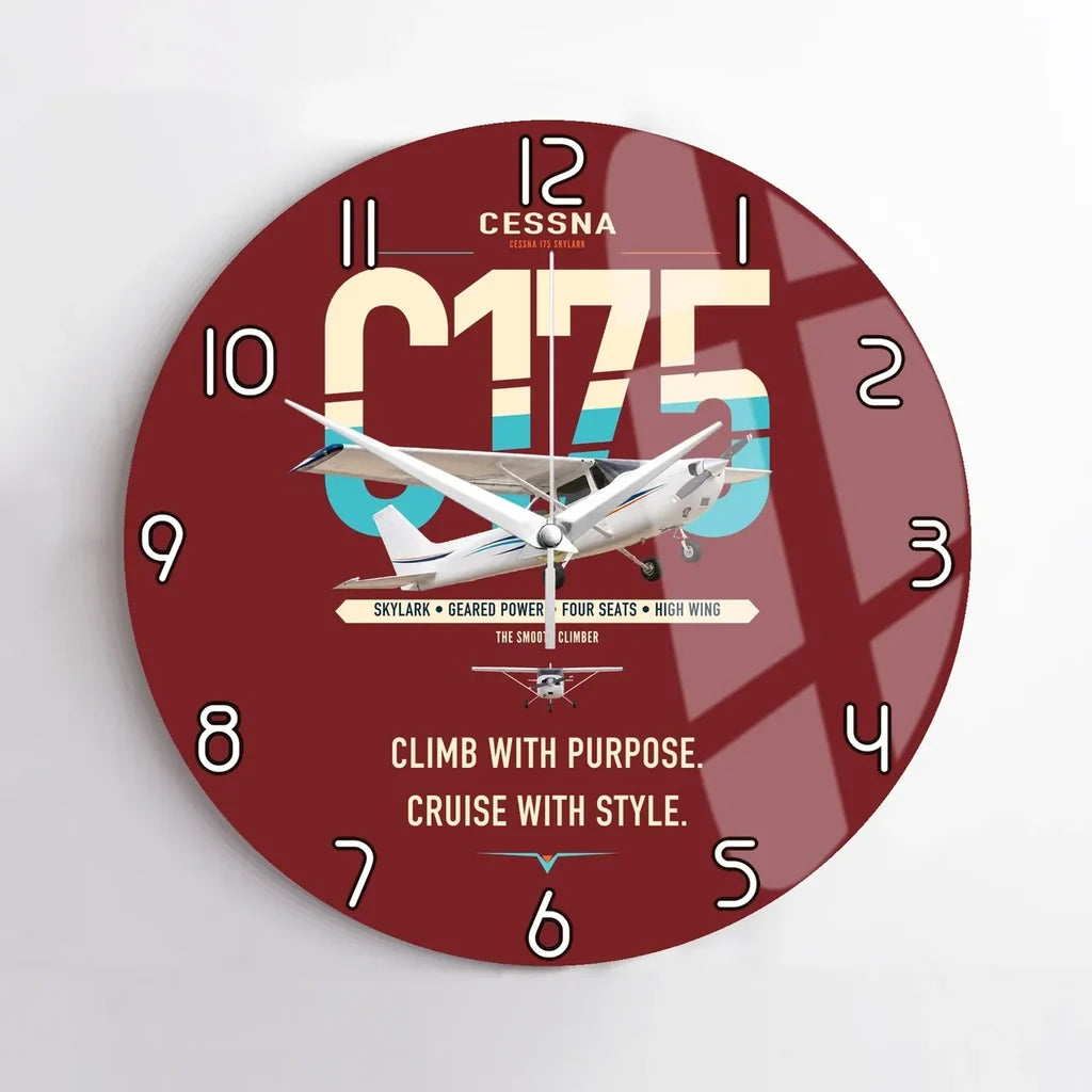 Cessna 175 Skylark design on dark red no frame wall clock
