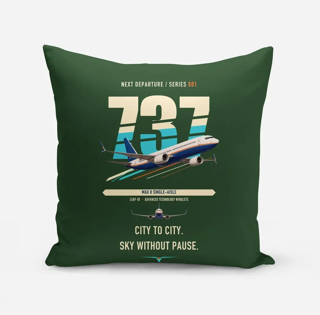 Boeing 737 MAX 8 design on dark green pillow