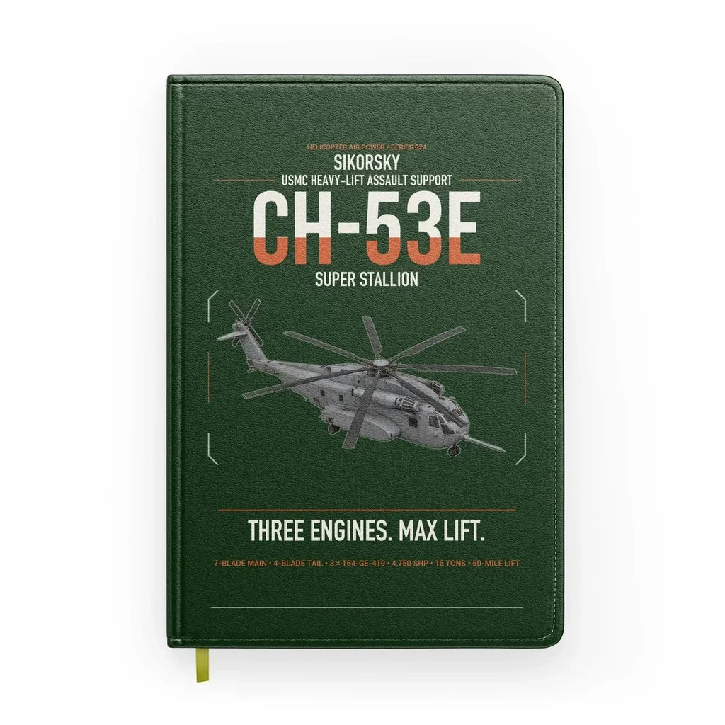 Sikorsky CH-53E Super Stallion design on dark green notebook