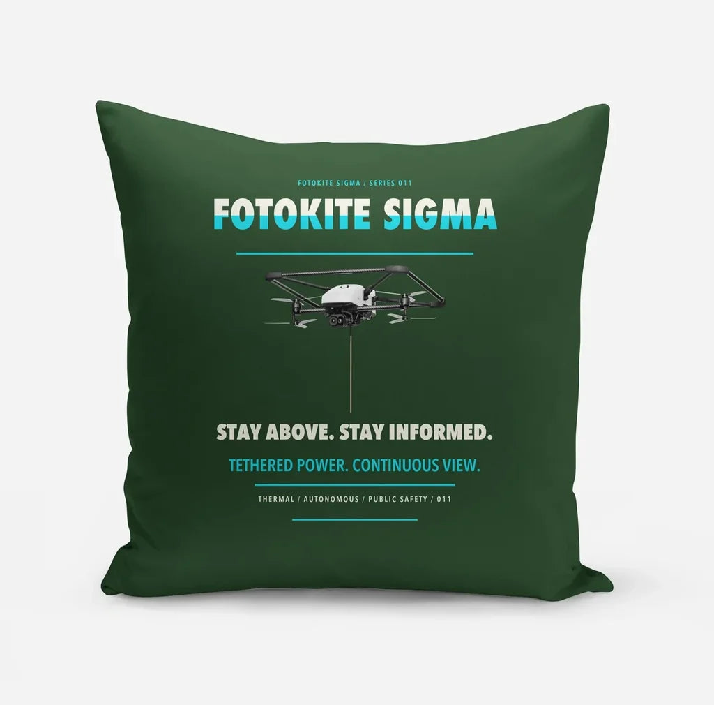 Fotokite Sigma design on dark green pillow