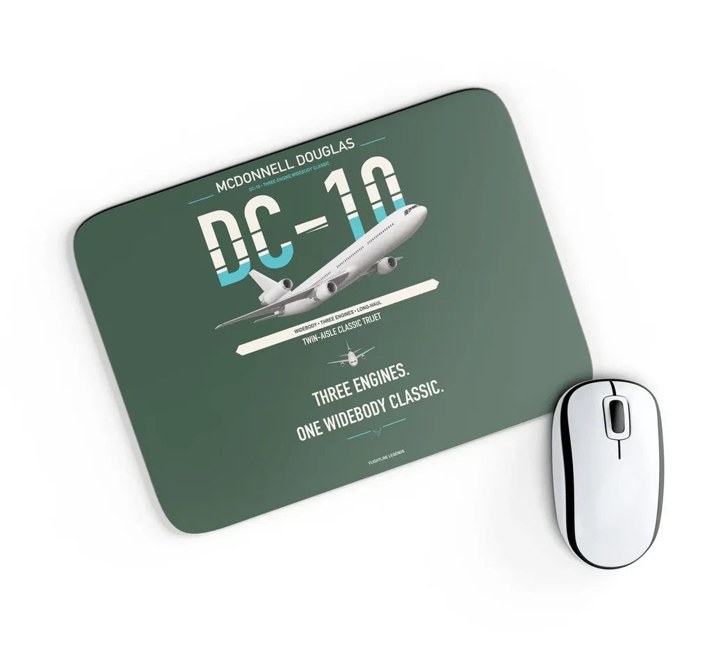McDonnell Douglas DC-10 design on dark green rectangle mouse pad