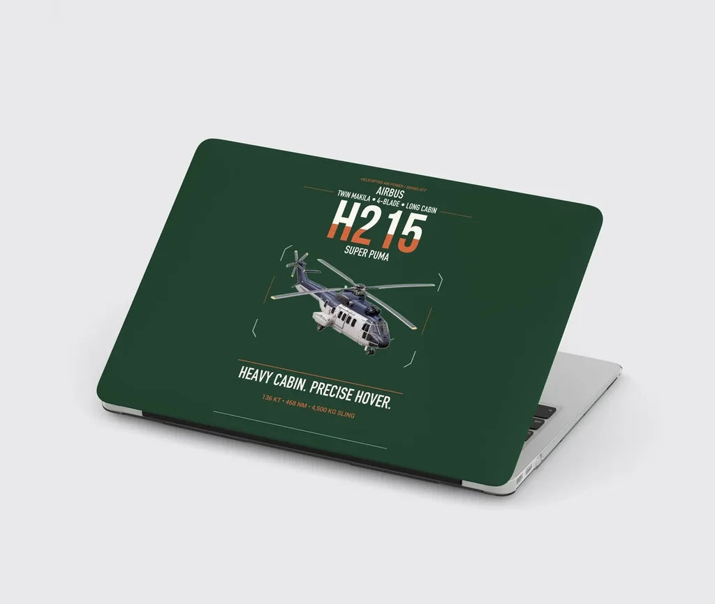 Airbus H215 design on dark green MacBook case