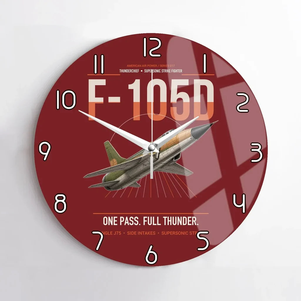 F-105D Thunderchief design on dark red no frame wall clock