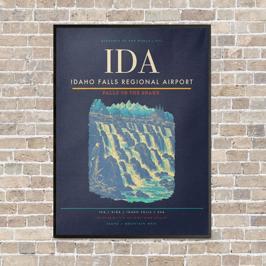 Idaho Falls Regional Airport IDA vertical canvas print - framed - navy blue background