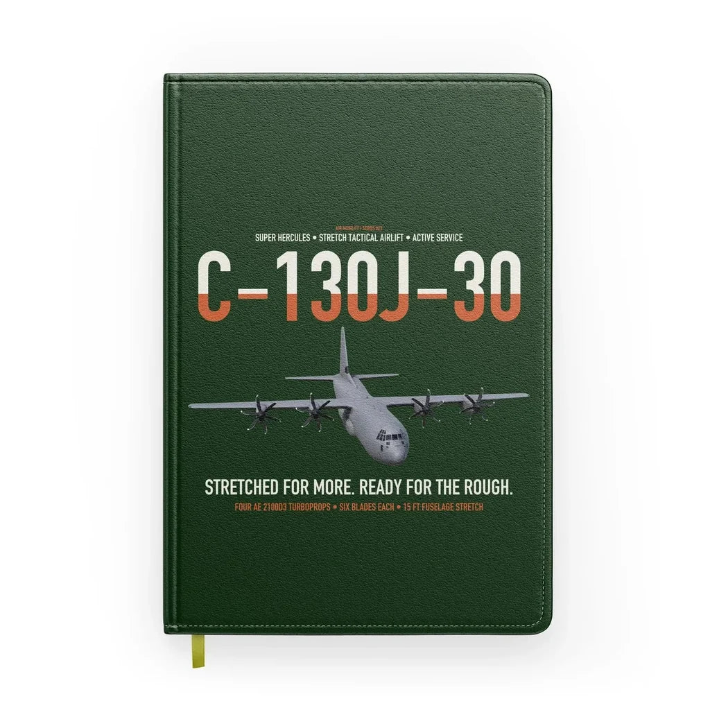 C-130J-30 Super Hercules design on dark green notebook