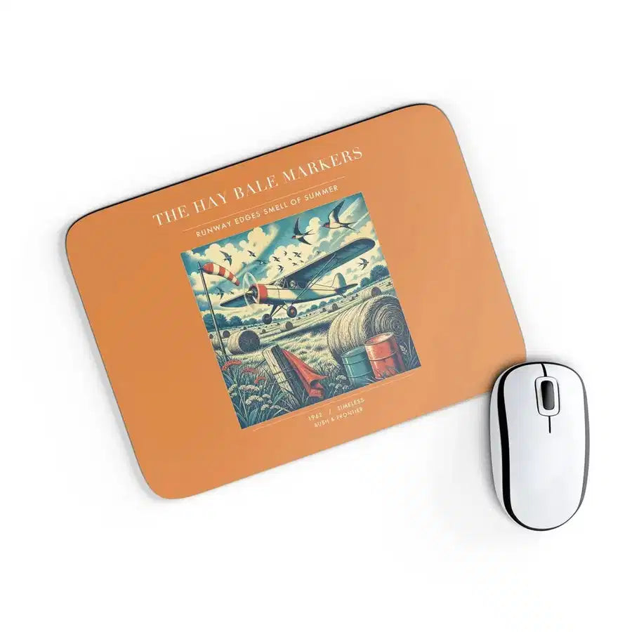 VINTAGE G4387 - The Hay Bale Markers - Designed Mouse Pads design on orange rectangle