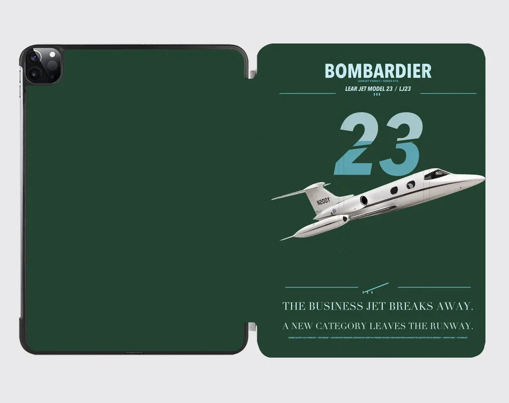 Bombardier Learjet 23 design on dark green ipad tablet case