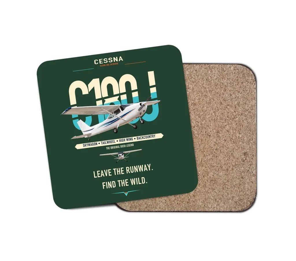 Cessna 180J Skywagon design on dark green 1 piece coaster