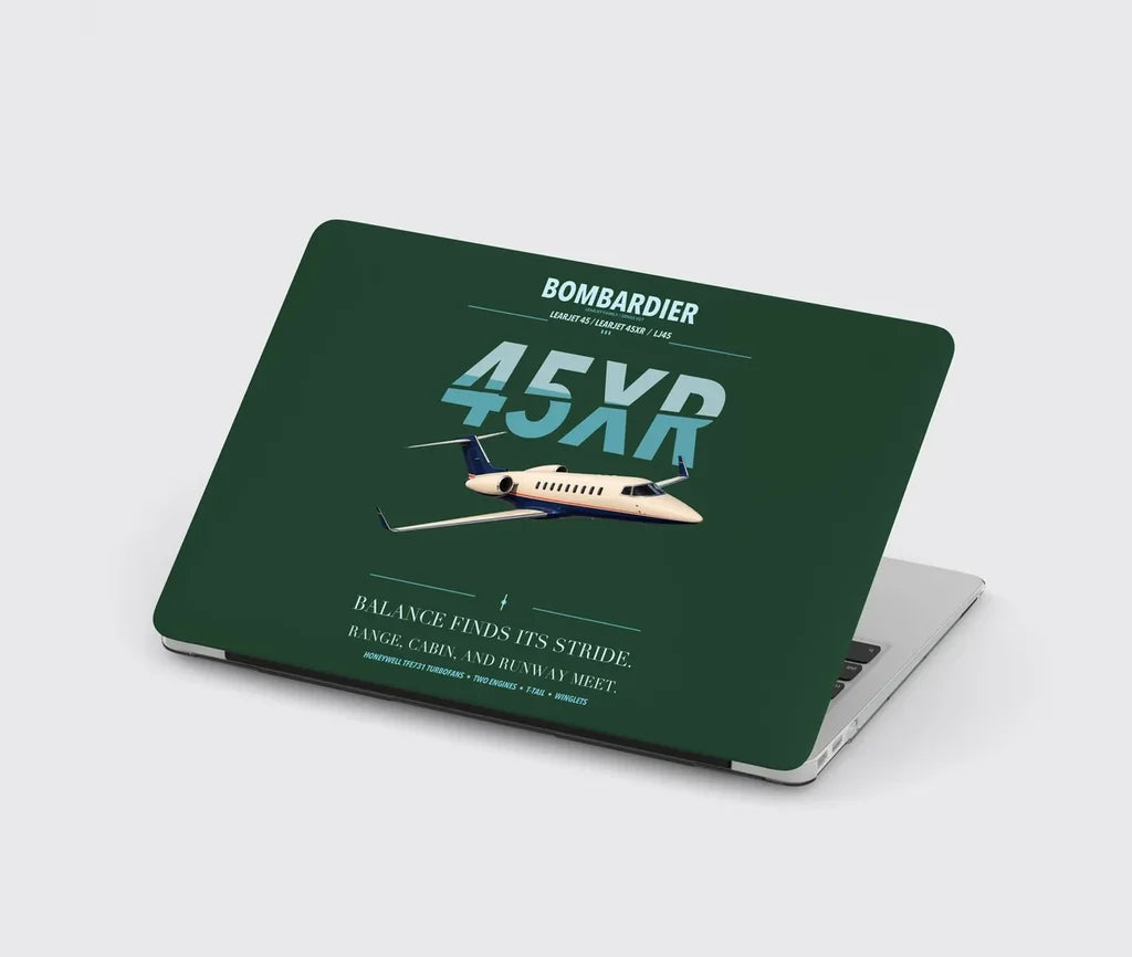 Bombardier Learjet 45XR design on dark green MacBook case