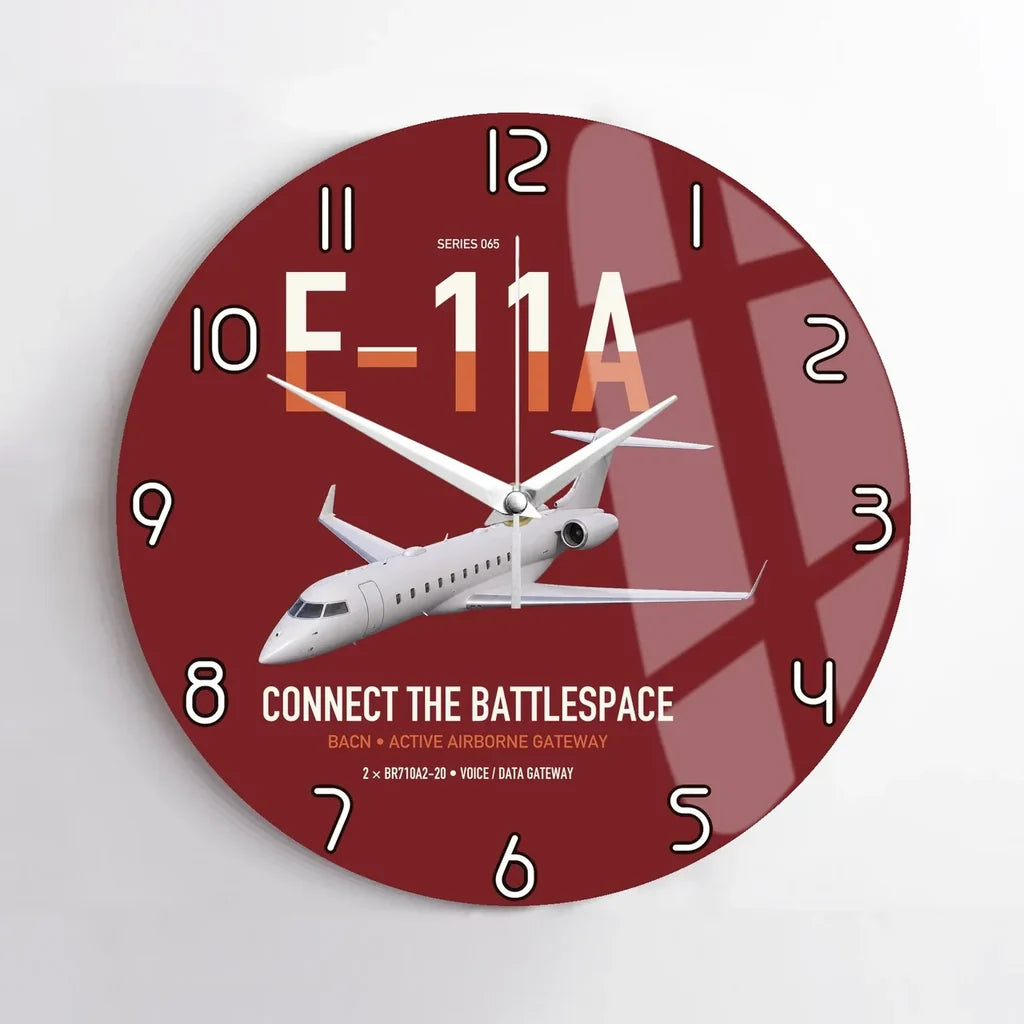 E-11A BACN design on dark red no frame wall clock