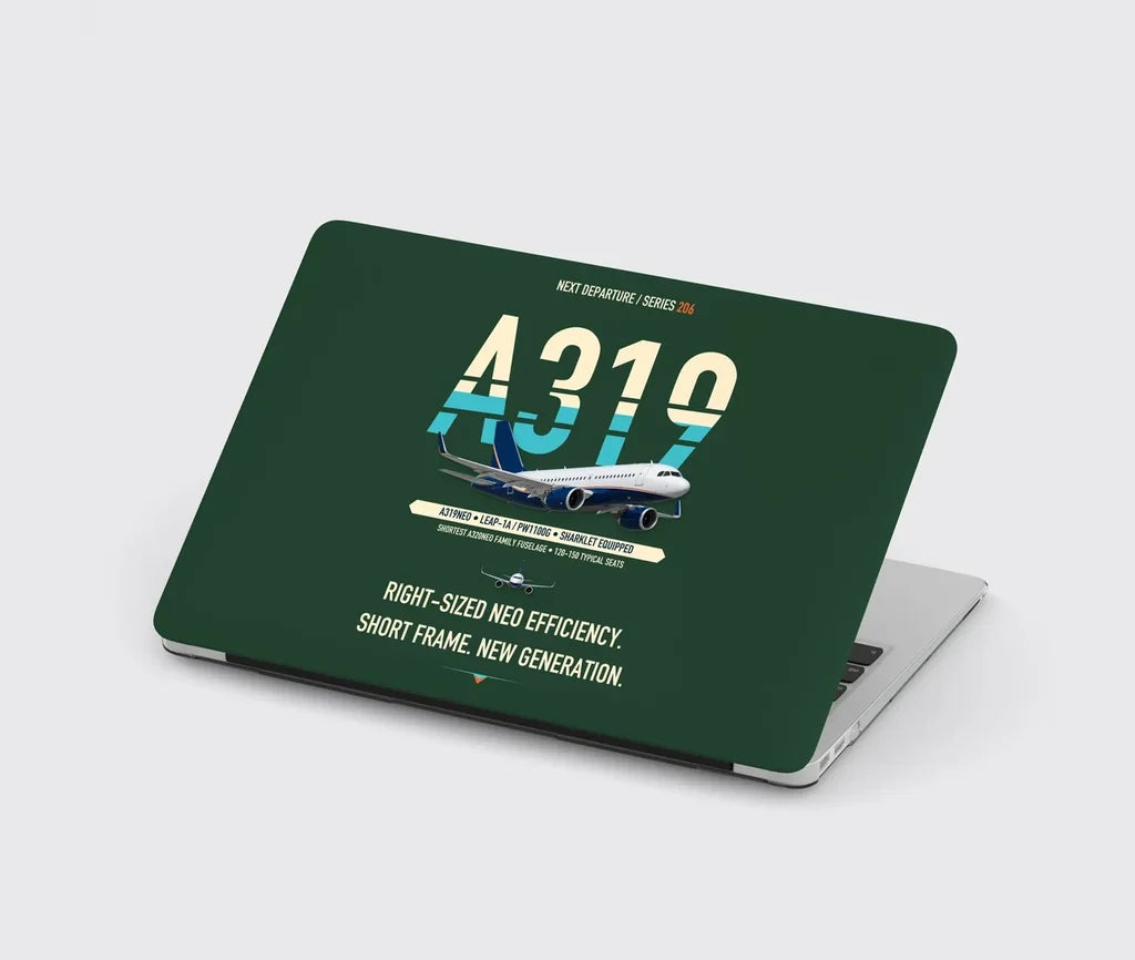 Airbus A319neo design on dark green MacBook case