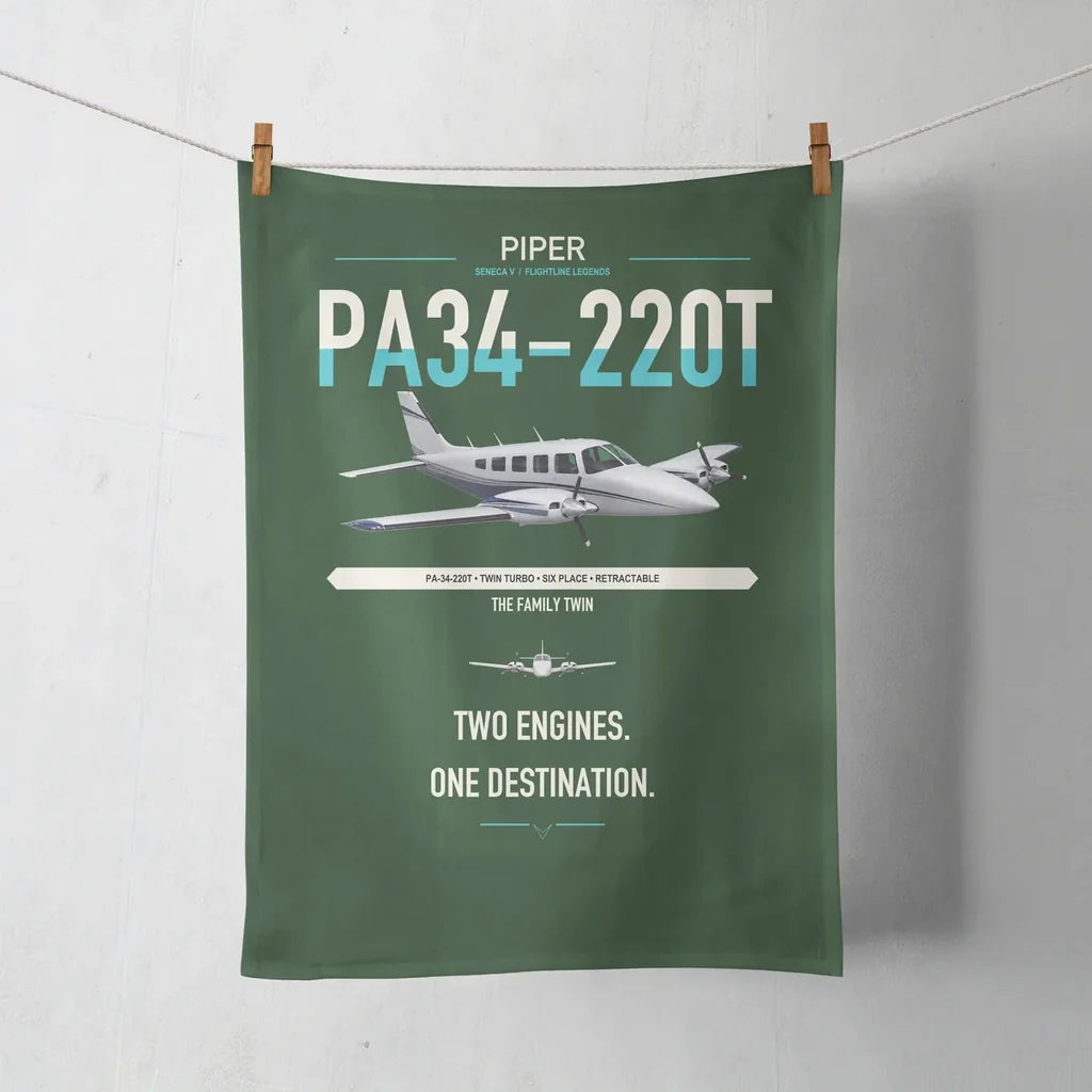 Piper PA-34-220T Seneca V design on dark green towel