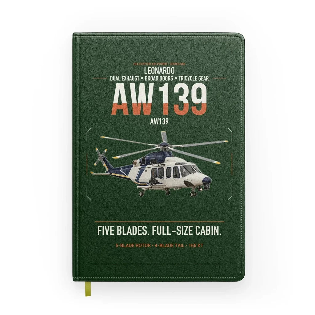 Leonardo AW139 design on dark green notebook