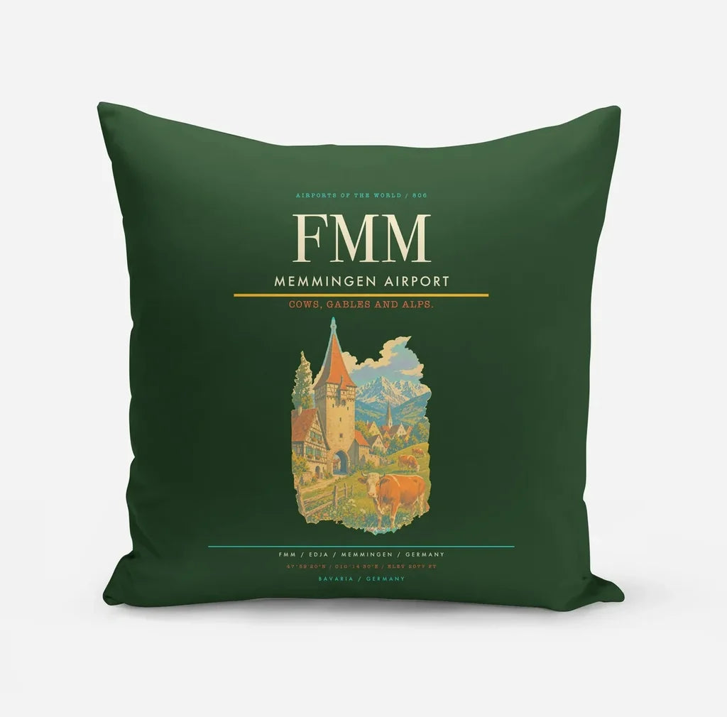 Memmingen Airport (FMM) design on dark green pillow