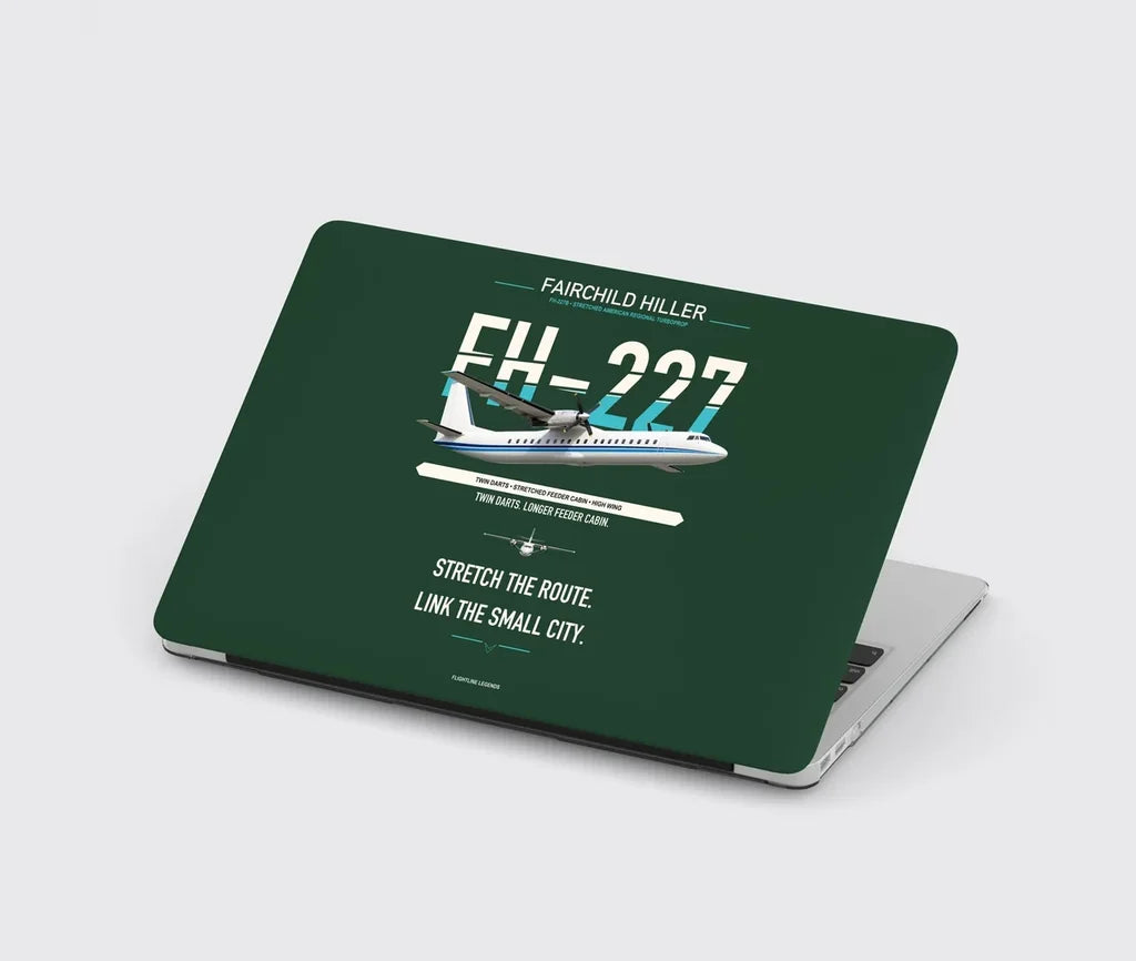 Fairchild Hiller FH-227B design on dark green MacBook case
