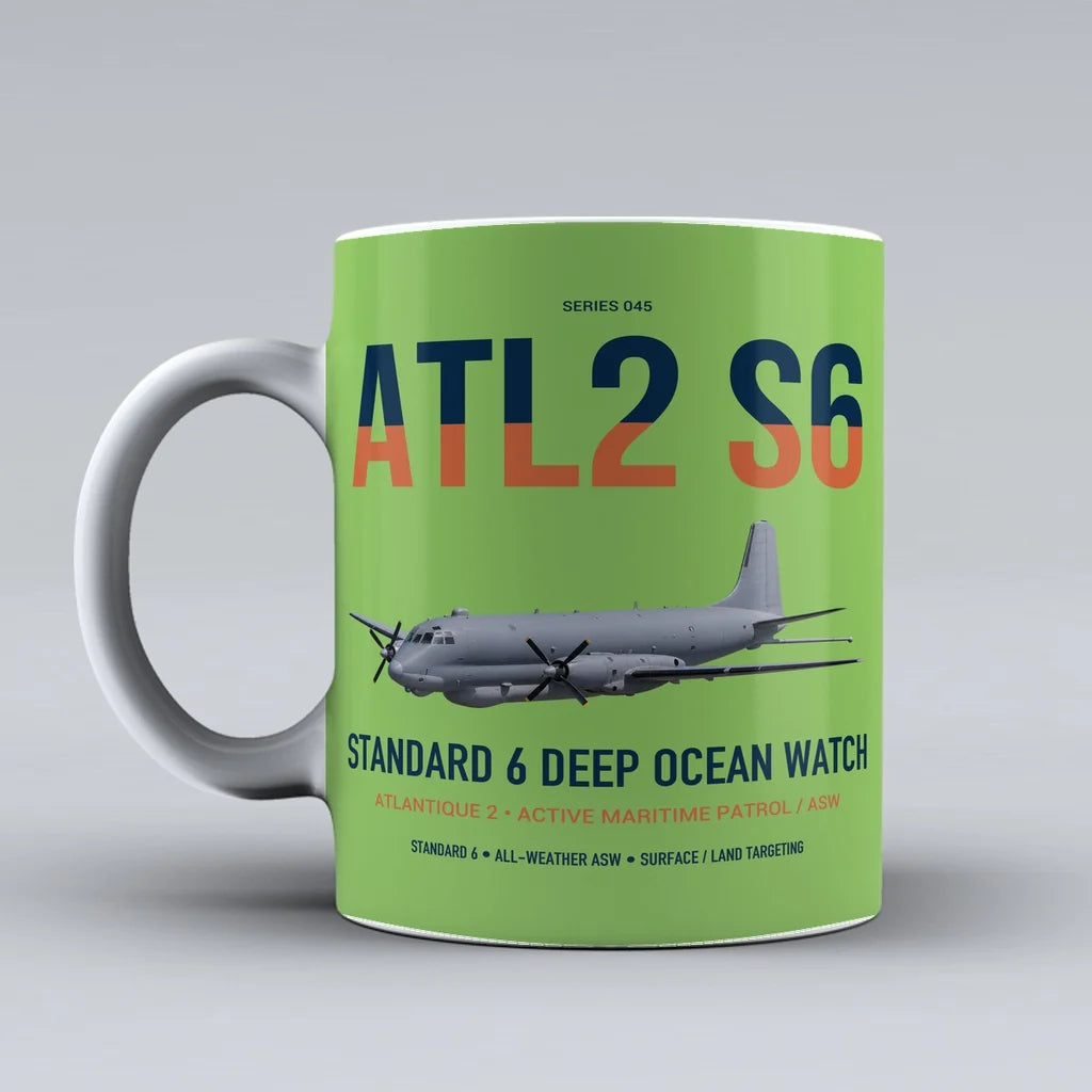 Atlantique 2 Standard 6 design on light green ceramic mug, double-side print