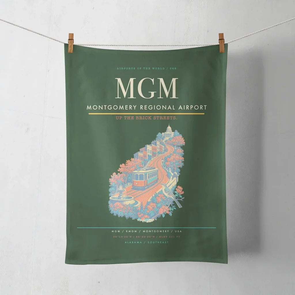 Montgomery Regional Airport (MGM) design on dark green towel
