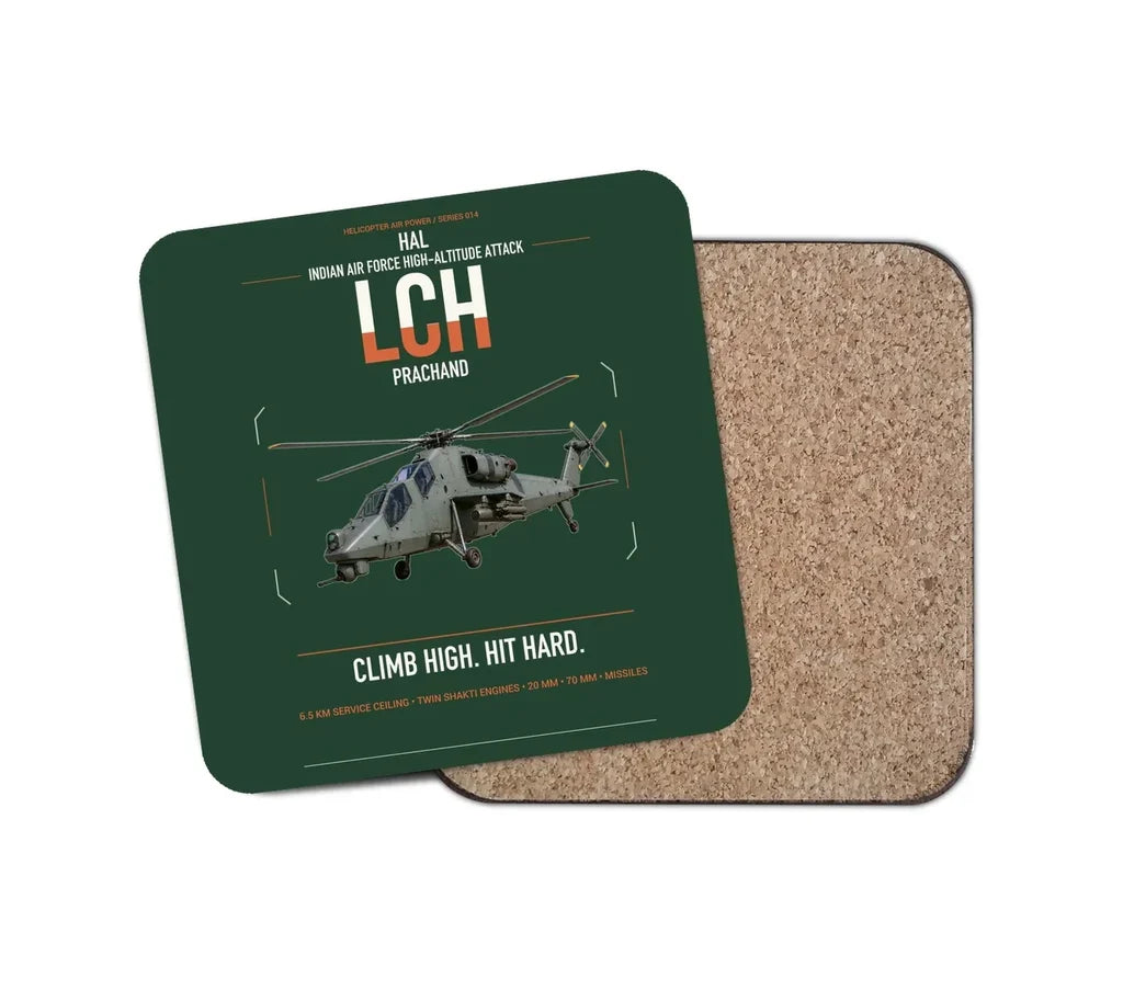 HAL LCH Prachand design on dark green 1 piece coaster
