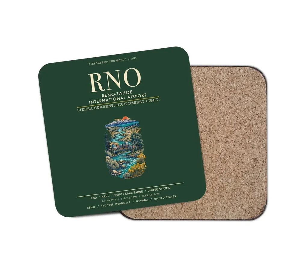 Reno-Tahoe International Airport (RNO) design on dark green 1 piece coaster