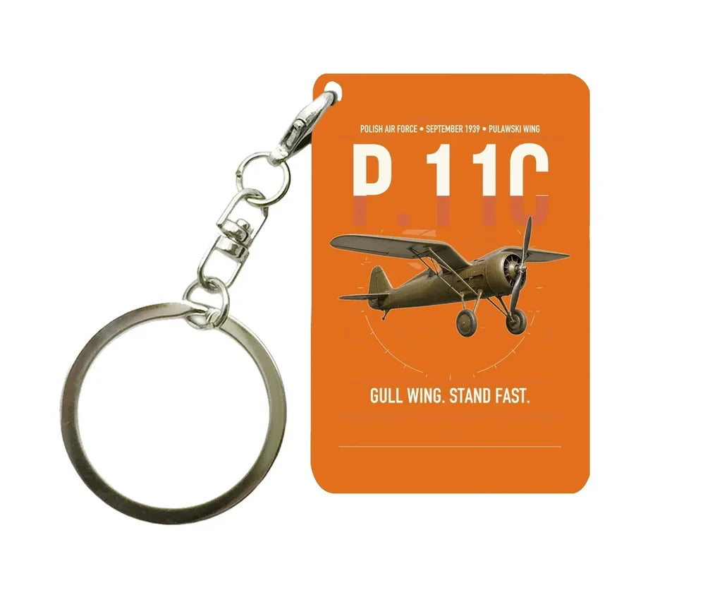 PZL P.11c design on orange designed key chain, double-side print