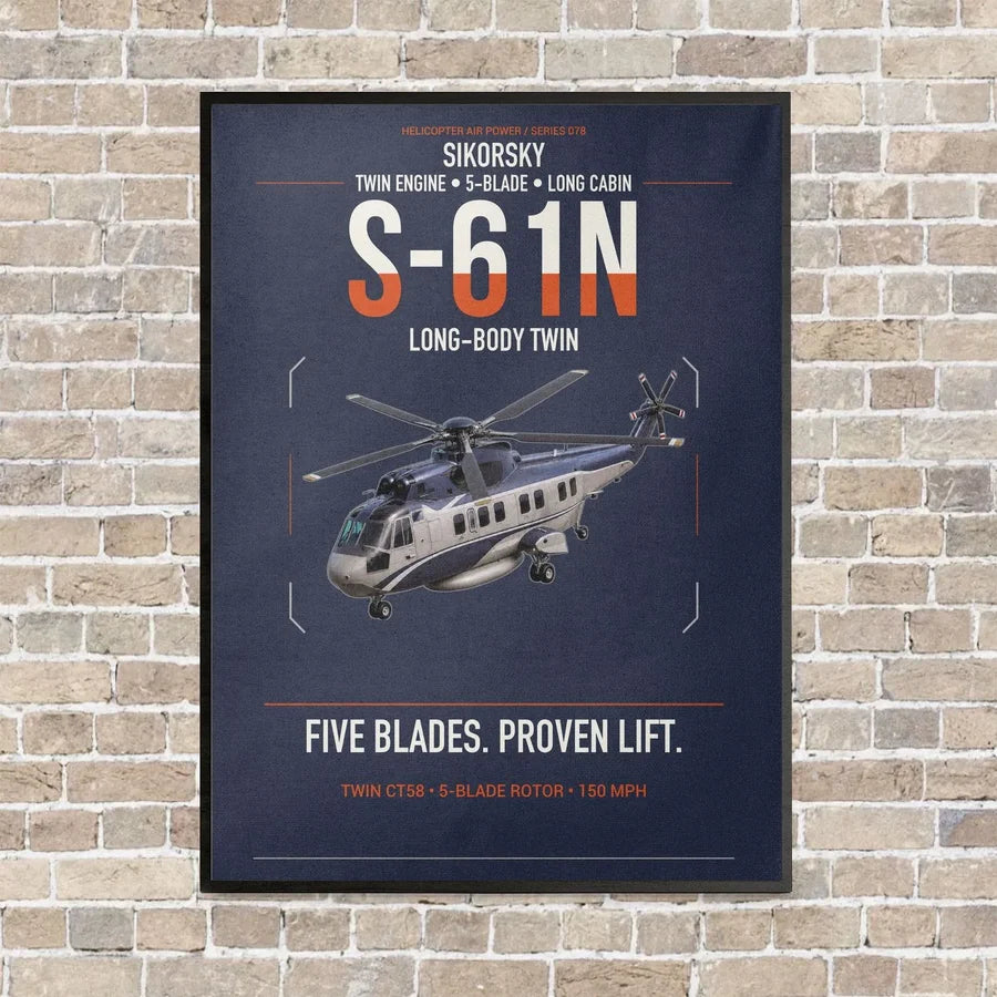 Sikorsky S-61N vertical canvas print - framed - navy blue background