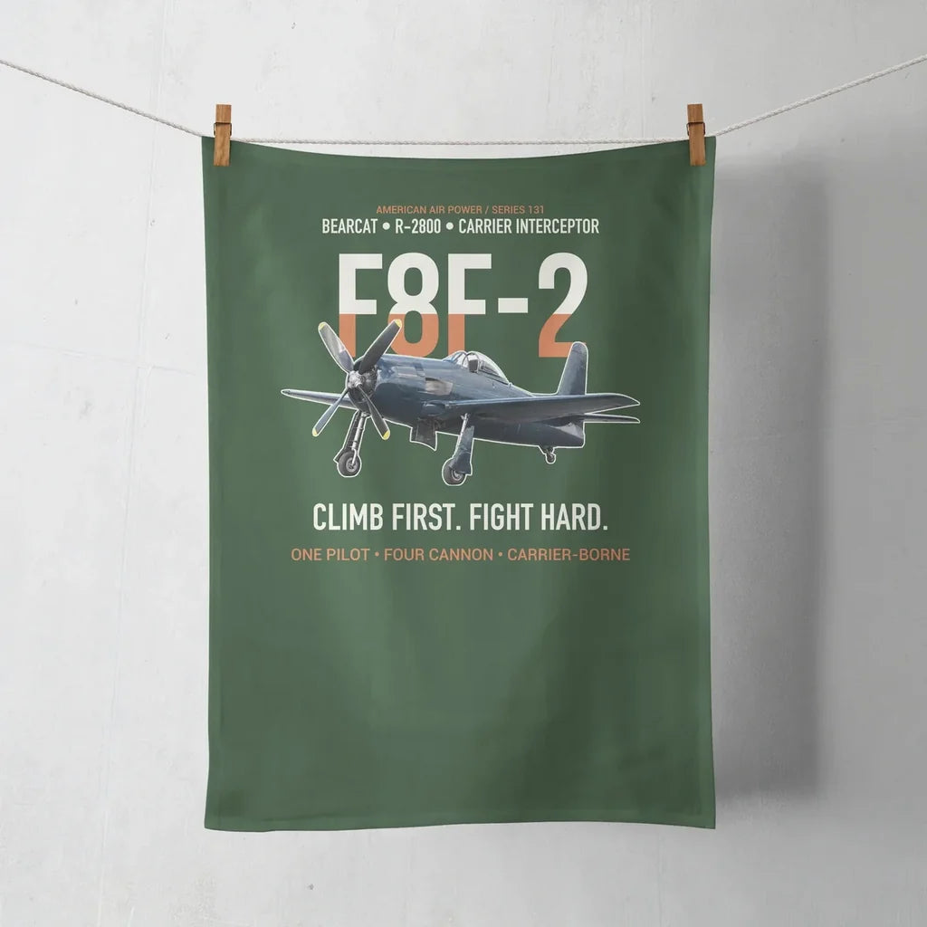 F8F-2 Bearcat Climb First Fight Hard design on dark green towel