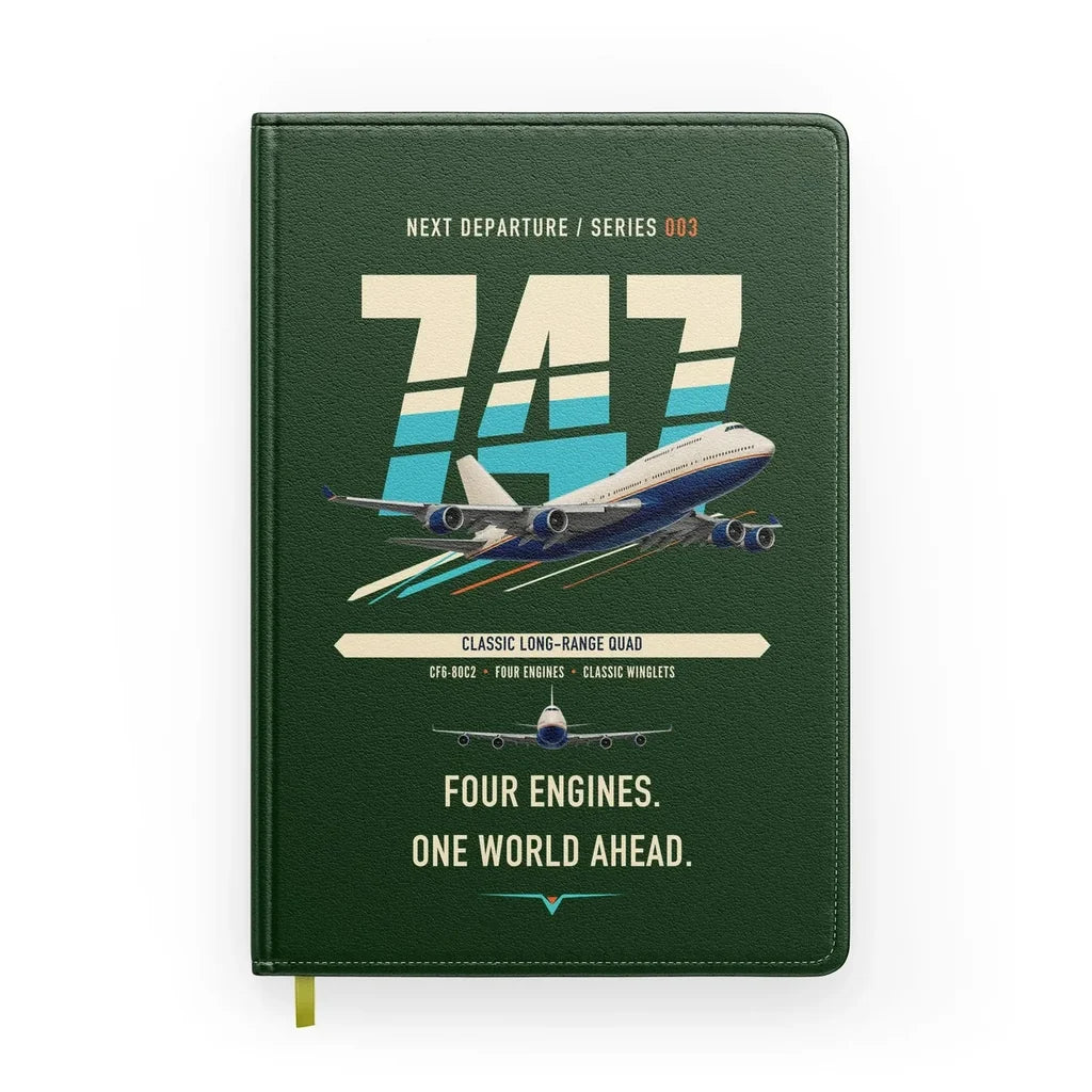 Boeing 747-400 design on dark green notebook