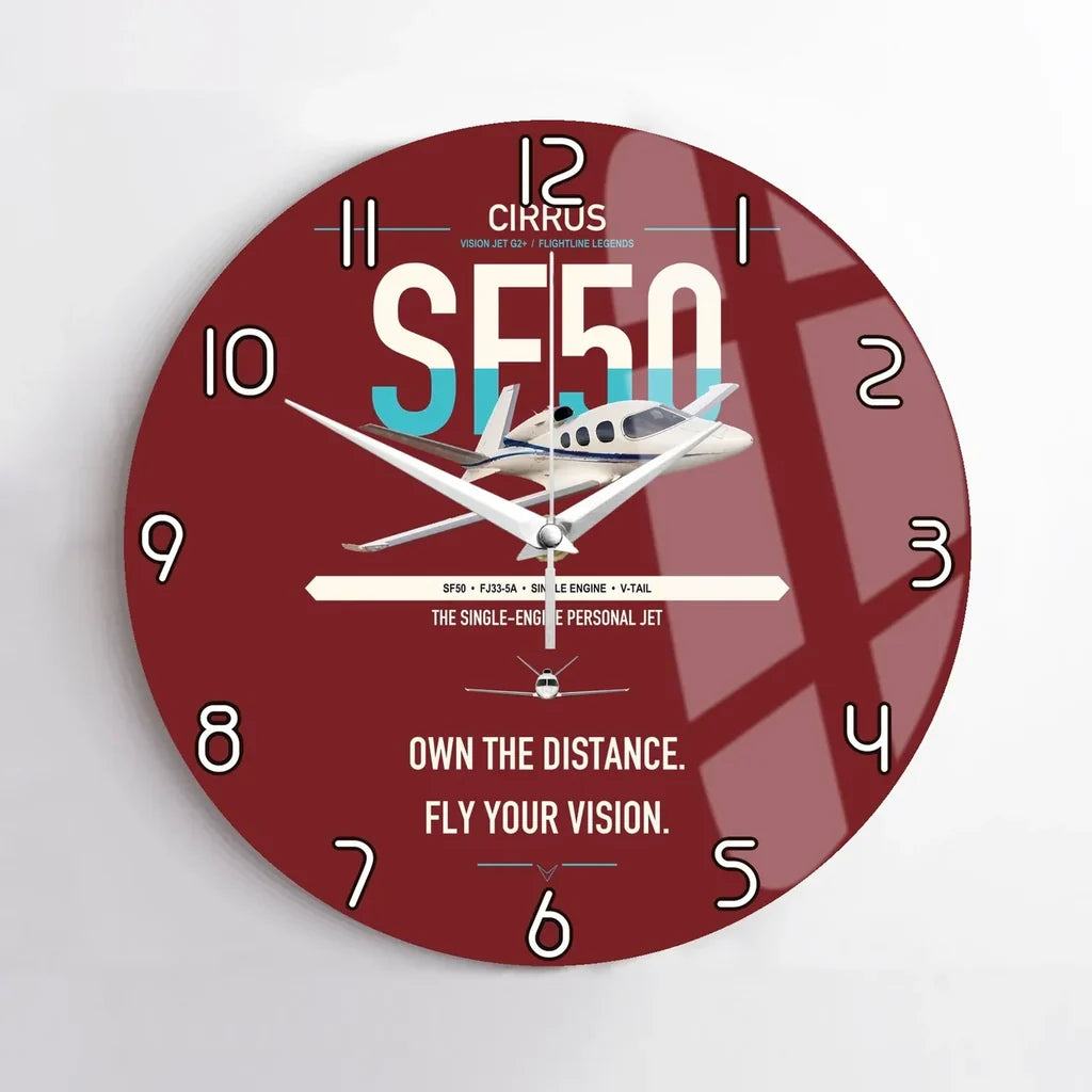 Cirrus Vision Jet G2+ design on dark red no frame wall clock