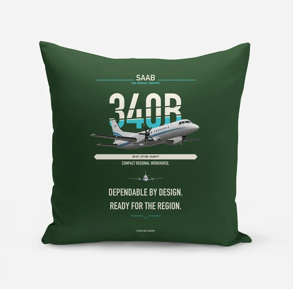 Saab 340B design on dark green pillow