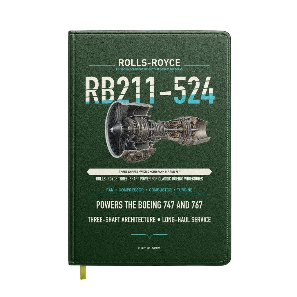 RB211-524 design on dark green notebook