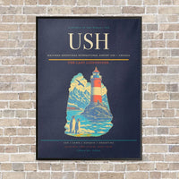 Thumbnail for Malvinas Argentinas International Airport USH — Ushuaia vertical canvas print - framed - navy blue background