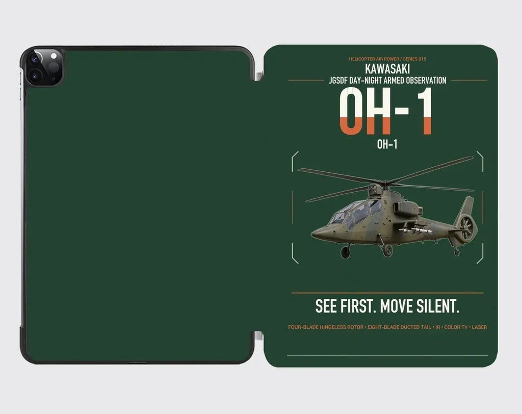Kawasaki OH-1 design on dark green ipad tablet case