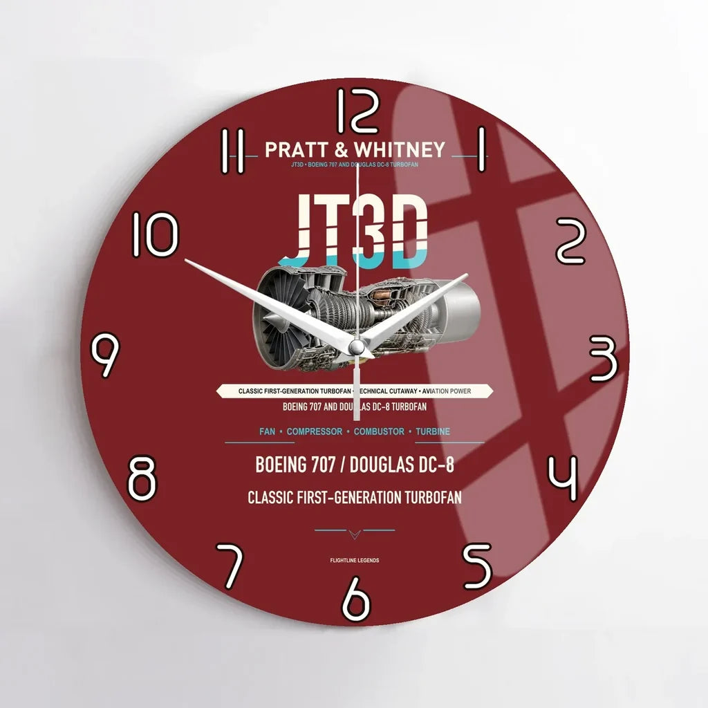 JT3D design on dark red no frame wall clock