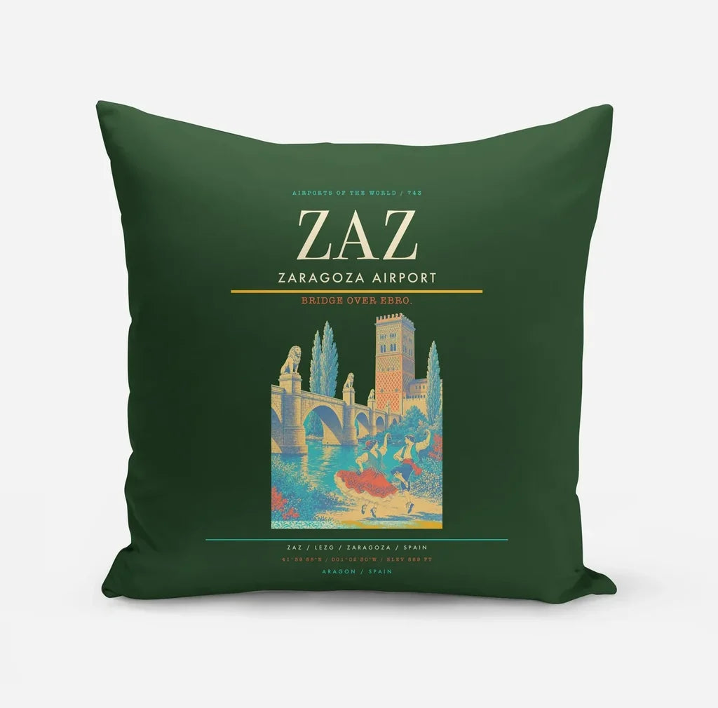 Zaragoza Airport (ZAZ) design on dark green pillow