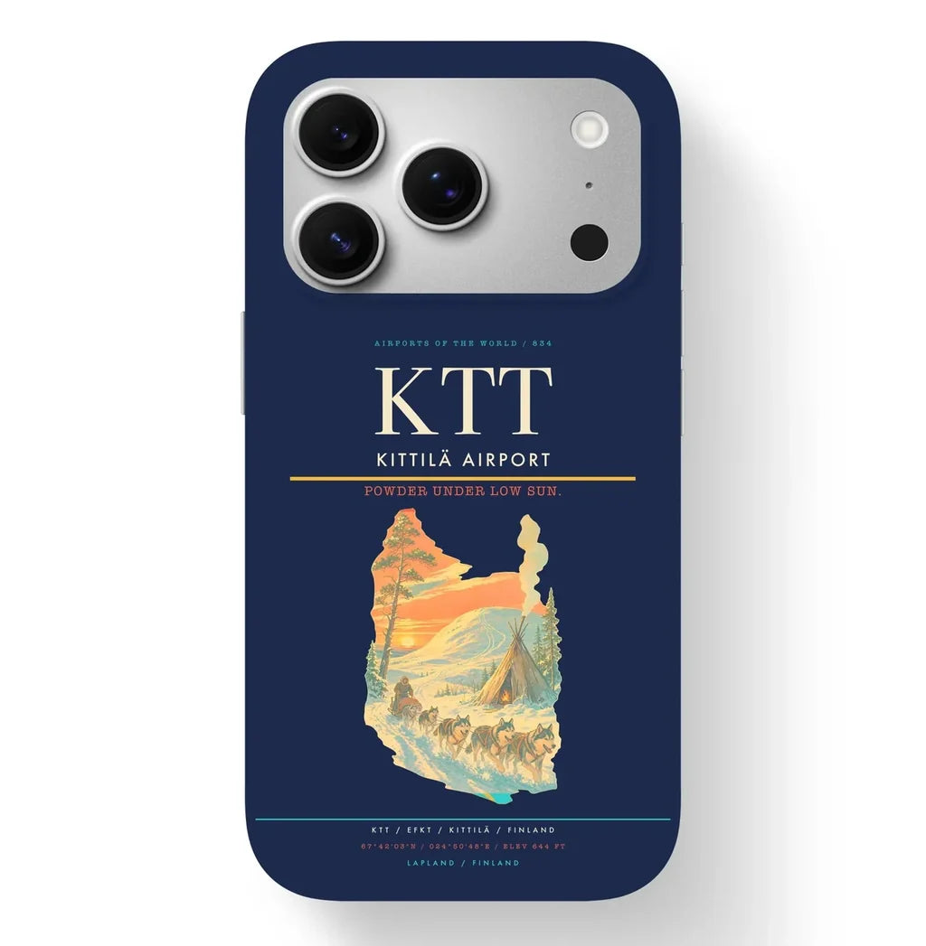Kittilä Airport (KTT) design on navy blue iPhone 17 Pro MagSafe case