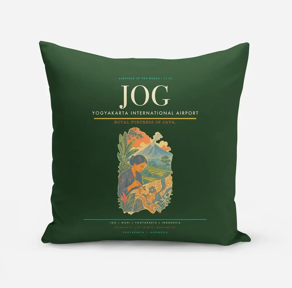 Yogyakarta International Airport (JOG) design on dark green pillow
