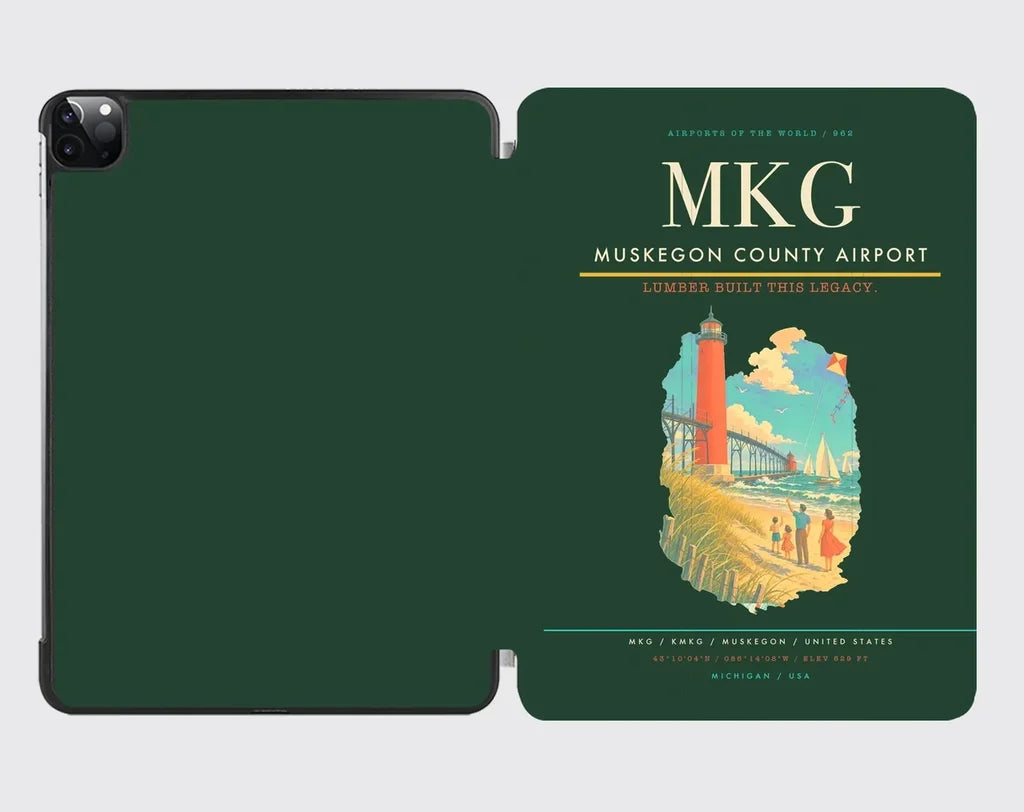 Muskegon County Airport (MKG) design on dark green ipad tablet case