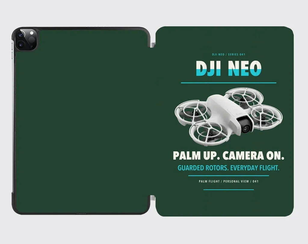 DJI Neo design on dark green ipad tablet case