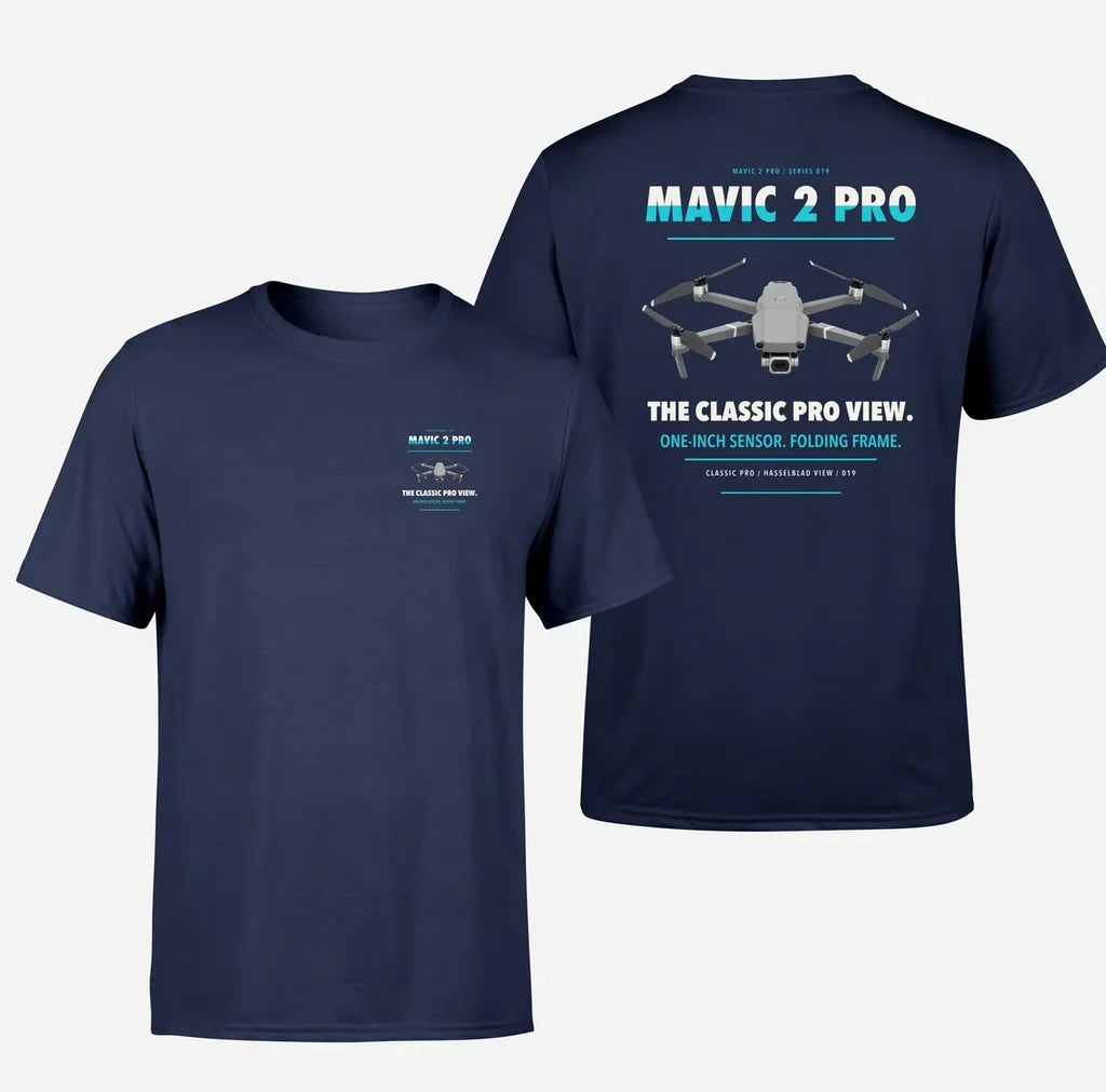 DJI Mavic 2 Pro design on navy blue t shirt